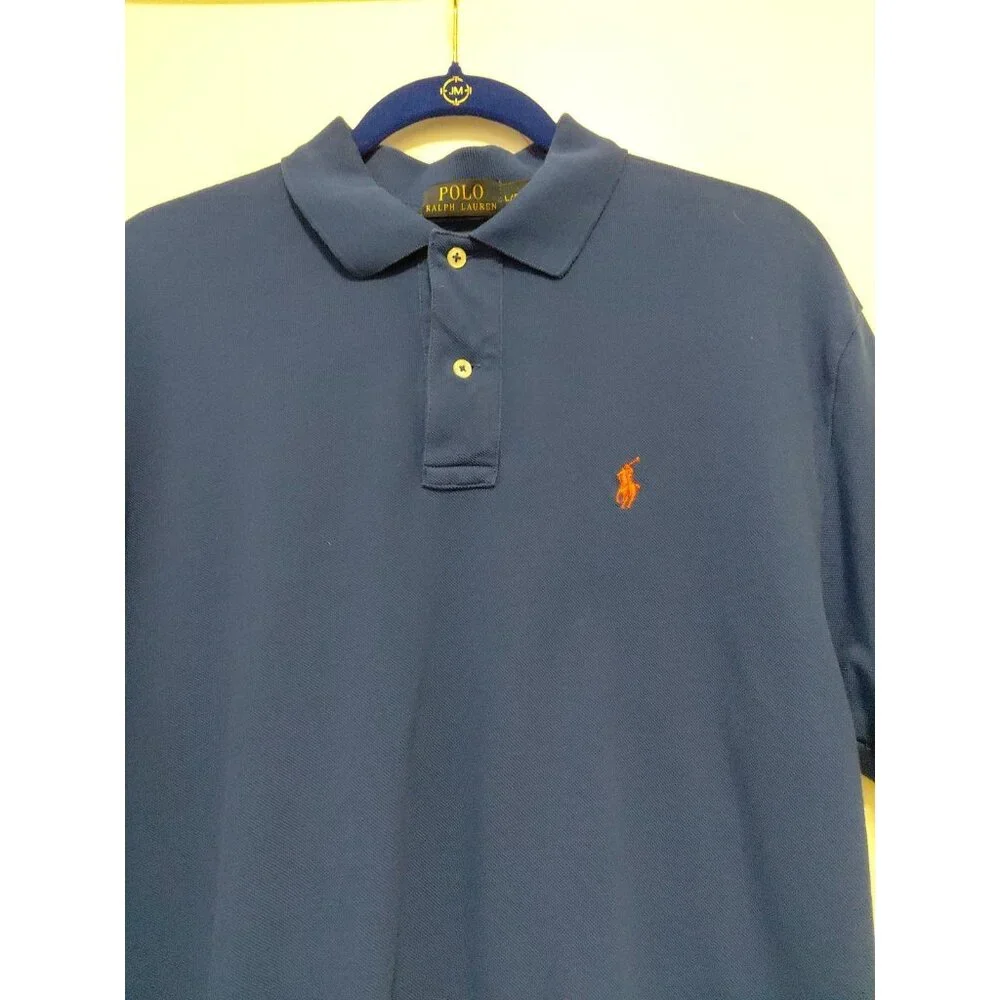 Polo Ralph Lauren Men's Classic Polo Shirt Royal Blue Orange Pony Logo Large